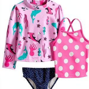 Carters Girls Rash Guard Set 12M Navy Dots UPF 50+ Set-0