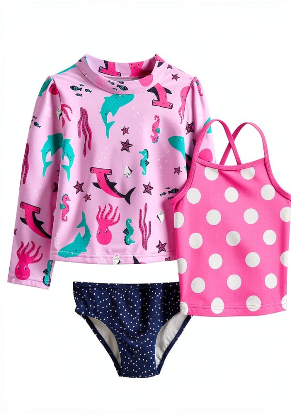 Carters Girls Rash Guard Set 12M Navy Dots UPF 50+ Set-0