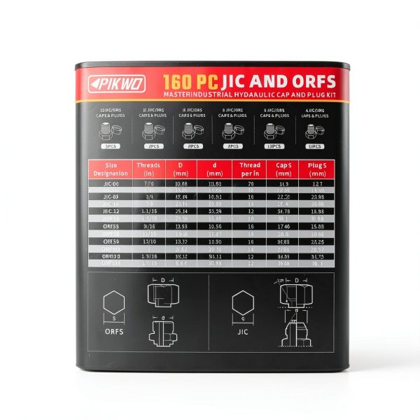 160 PC JIC and ORFS Master Industrial Hydraulic Cap and Plug Hose Tube and Pipe Fitting Kit Cap and Plug Kit Precision Threading in ORFS and 37° Dash Sizes 4 6 8 10 12 16-1
