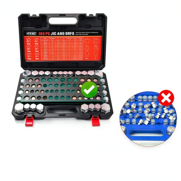 160 PC JIC and ORFS Master Industrial Hydraulic Cap and Plug Hose Tube and Pipe Fitting Kit Cap and Plug Kit Precision Threading in ORFS and 37° Dash Sizes 4 6 8 10 12 16-7