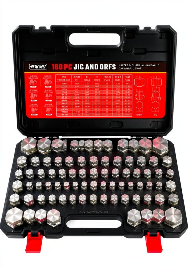 160 PC JIC and ORFS Master Industrial Hydraulic Cap and Plug Hose Tube and Pipe Fitting Kit Cap and Plug Kit Precision Threading in ORFS and 37° Dash Sizes 4 6 8 10 12 16-0