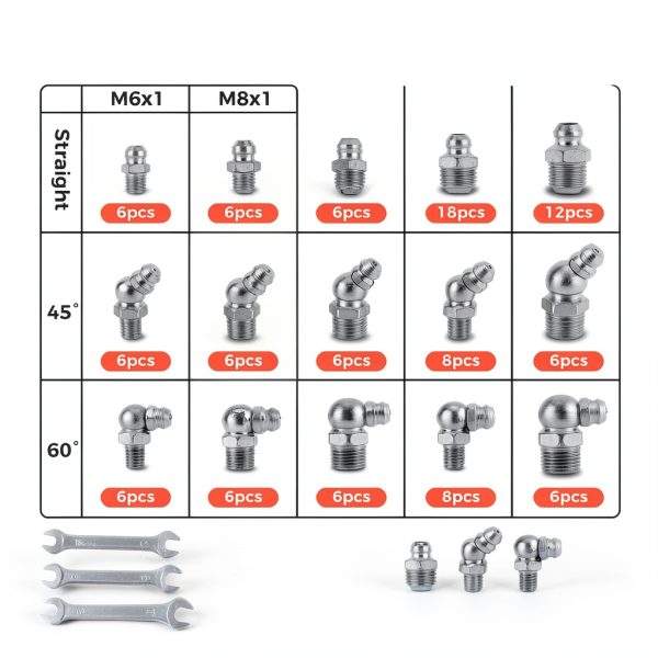 Grease Zerk Fittings Kit Hapric 112pcs Assortment 45°/90° Wrench-1